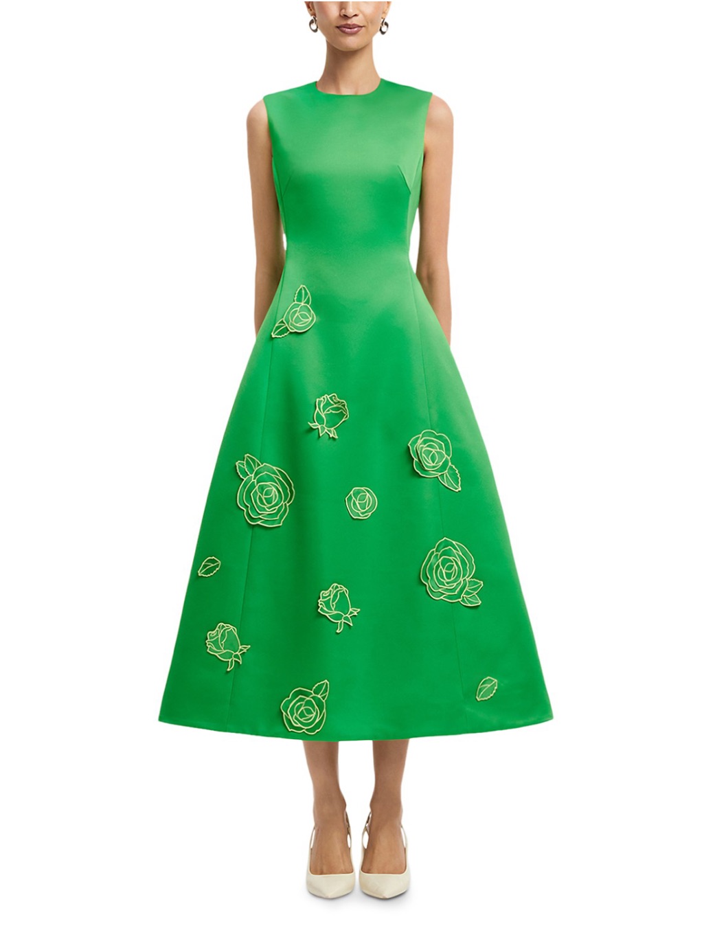 Leo Lin Cleo Appliqu Floral Sleeveless Midi Dress A-Line Nwt